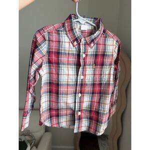 Gap Toddler boy Long Sleeve plaid Button Down Christmas shirt